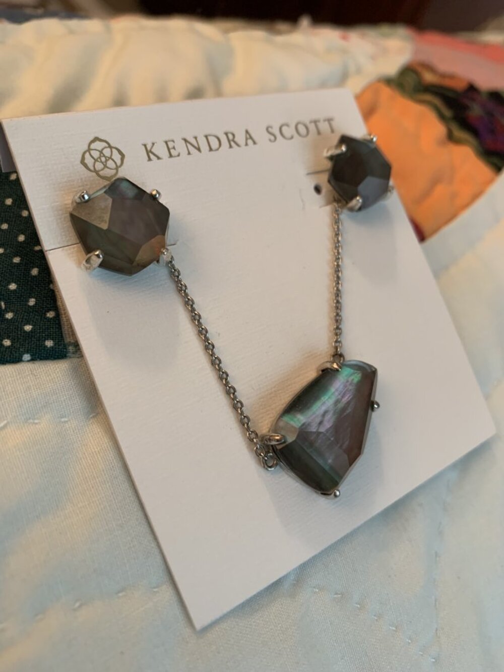 Kendra Scott Gray/Black Mother of Pearl Necklace Earring Set